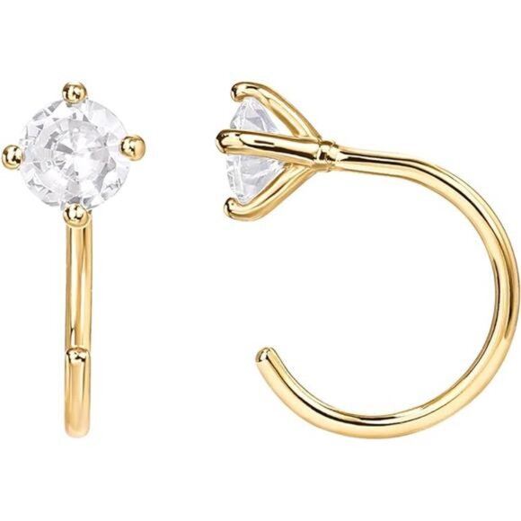 925 Sterling Silver Huggie Half Hoop Earrings | Hypoallergenic Minimalist - Picture 7 of 7